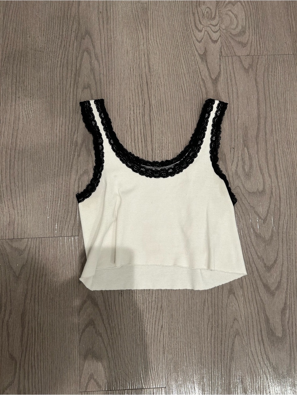 Brandy Melville White Tank Top with Black Lace Trim